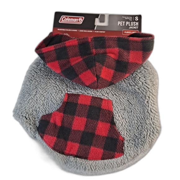 Coleman Pet Plush Jacket Size Small Dog Buffalo Check Fleece Lined Red/Gray - Picture 1 of 6